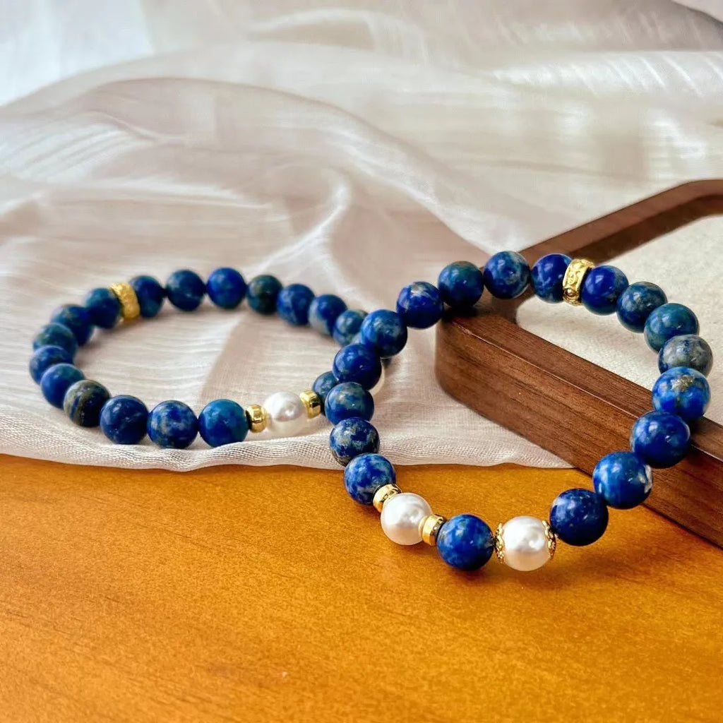 Lapis lazuli green gold stone bracelet with Chinese retro artistic style