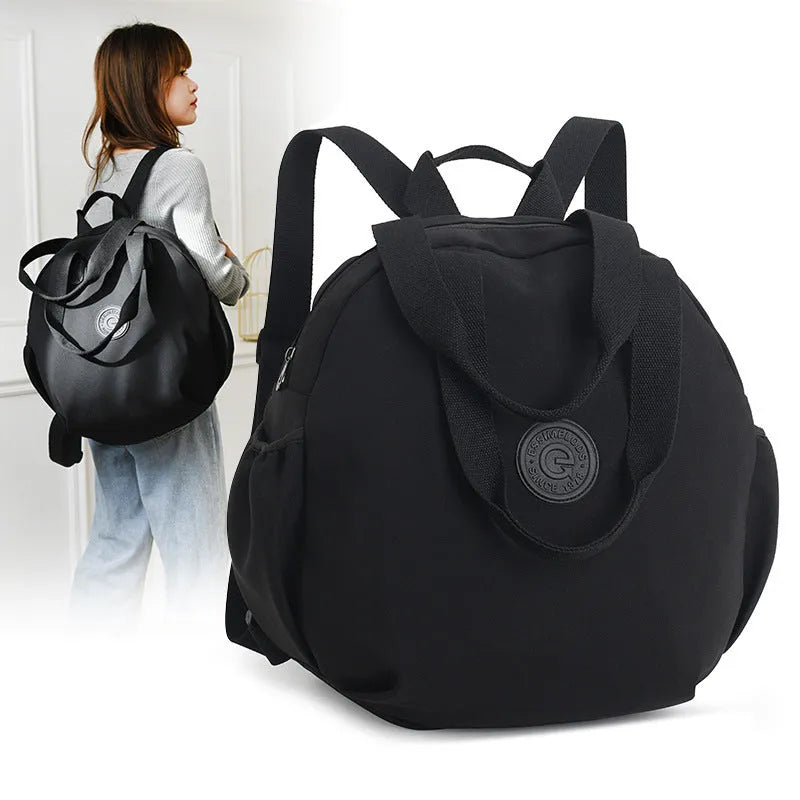 Black nylon large capacity multifunctional bag with backpack, shoulder, and handbag modes for women