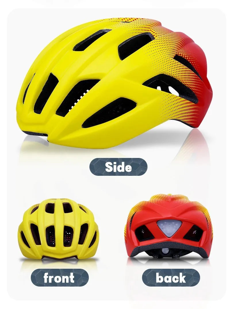 Orange ZH-002 adult cycling helmet showing ventilation holes and polycarbonate shell.