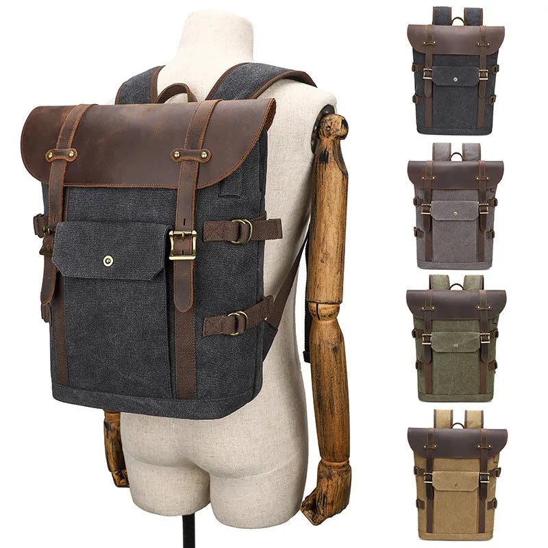 Canvas backpack with USB charging port in army green colour with contrast detailing