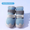 Cartoon style blue and green dog shoes made from PU material for summer paw protection.