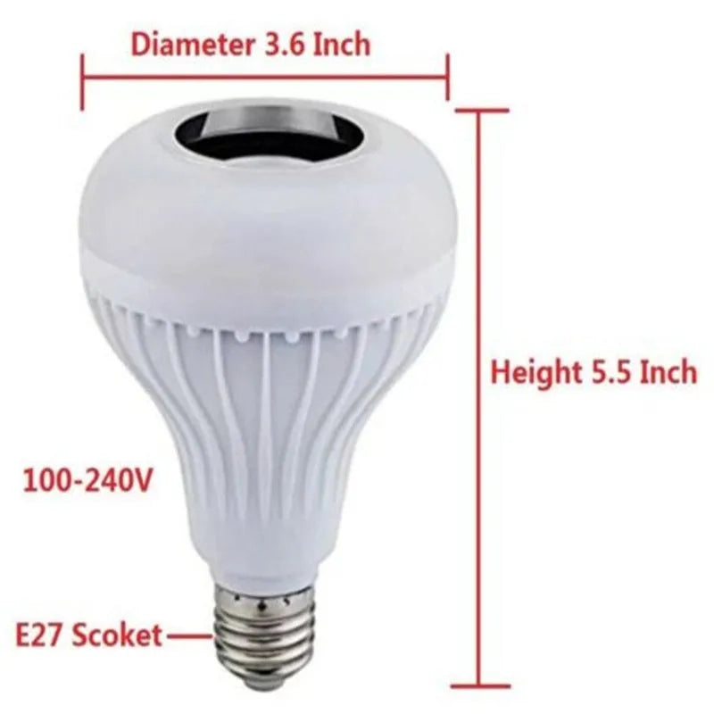 White smart LED bulb with Bluetooth speaker and remote control for colour changing lights.