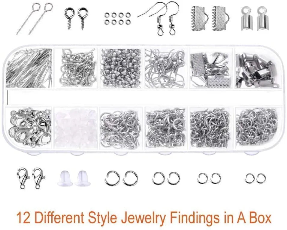 Jewelry making repair kit with metal beads, copper wire, and pliers in a compact 23cm case