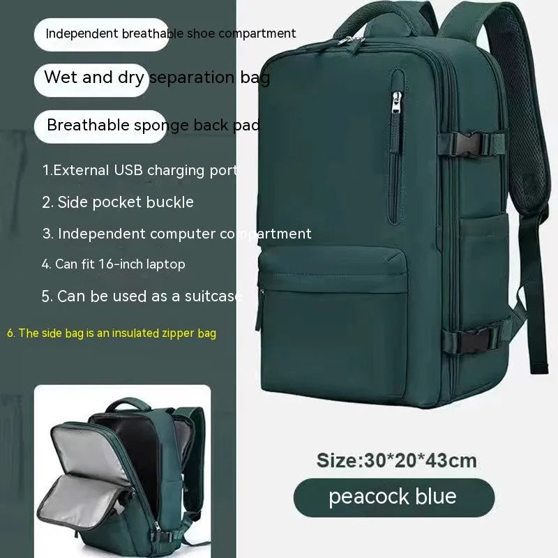 Large nylon waterproof mummy backpack in various colours on a neutral background.