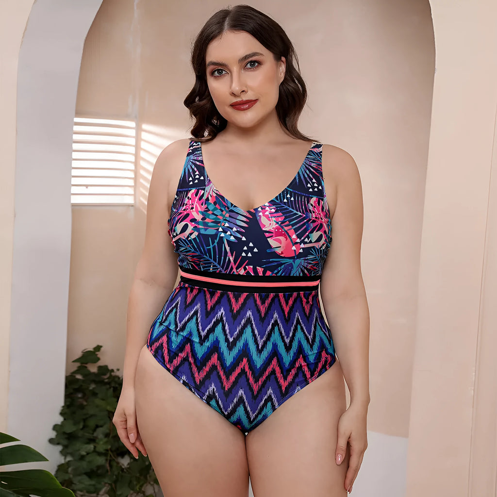 Women's striped printed vest design one-piece swimsuit with spaghetti straps on hanger