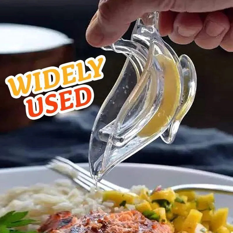 Transparent acrylic manual lemon juicer with bird-shaped design on a kitchen counter