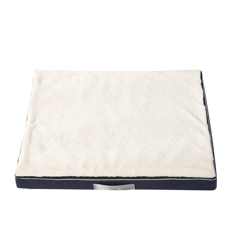 Brown removable cover sponge dog mat lying on a wooden floor