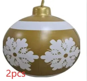 Large red and white striped inflatable PVC Christmas ball ornament with a 60cm diameter.