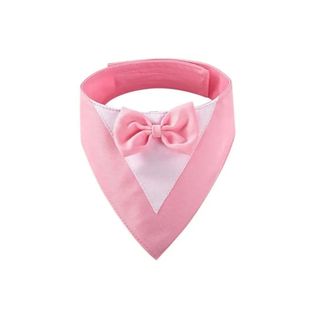 Colourful cotton dog bandana bib scarf with absorbent layer shown in multiple sizes on a collar.