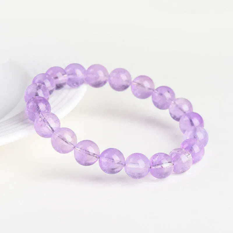 Lavender amethyst bracelet with water ripple design on round beads in multiple size options