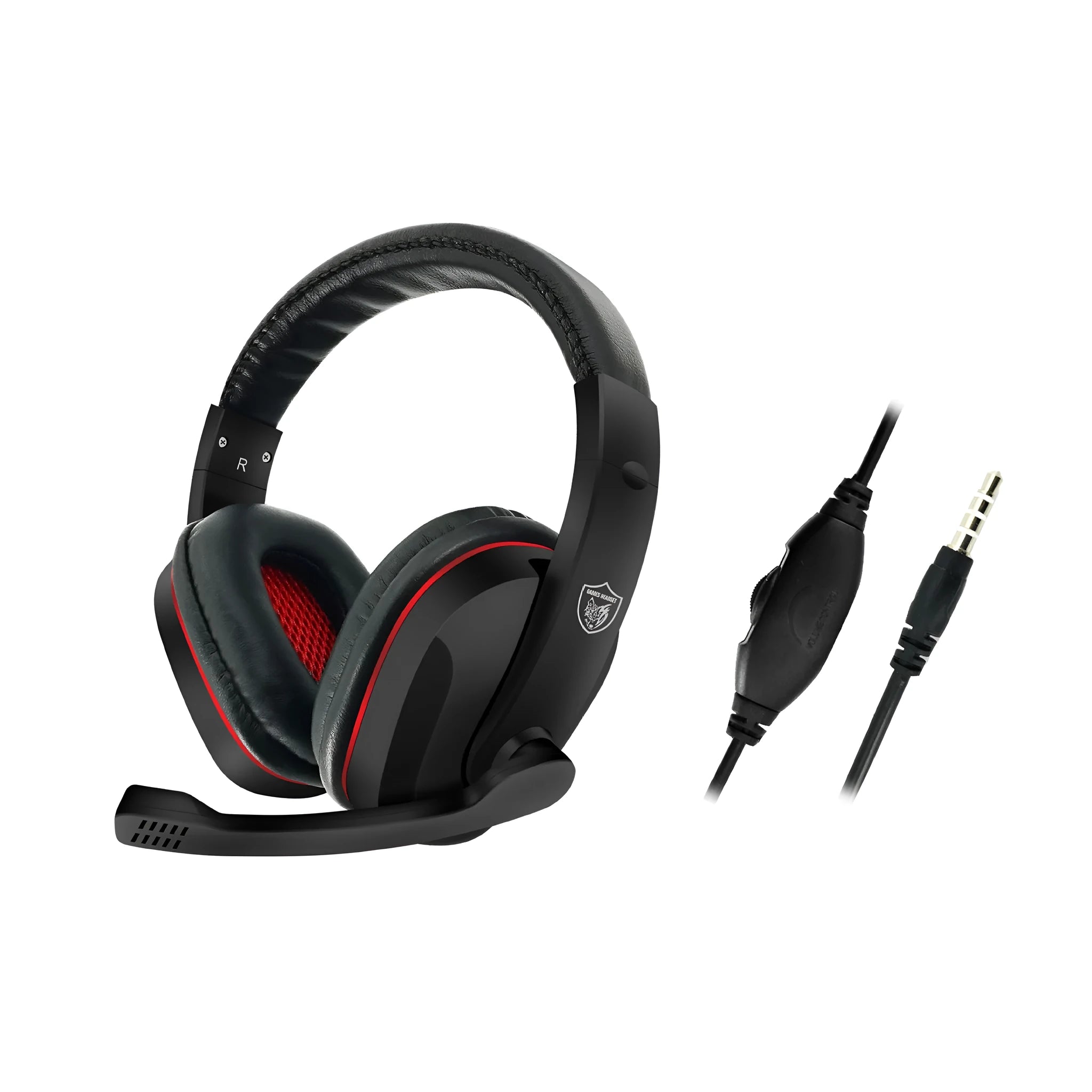 Black wired gaming computer headset with 40mm speakers and 6.3mm straight plug