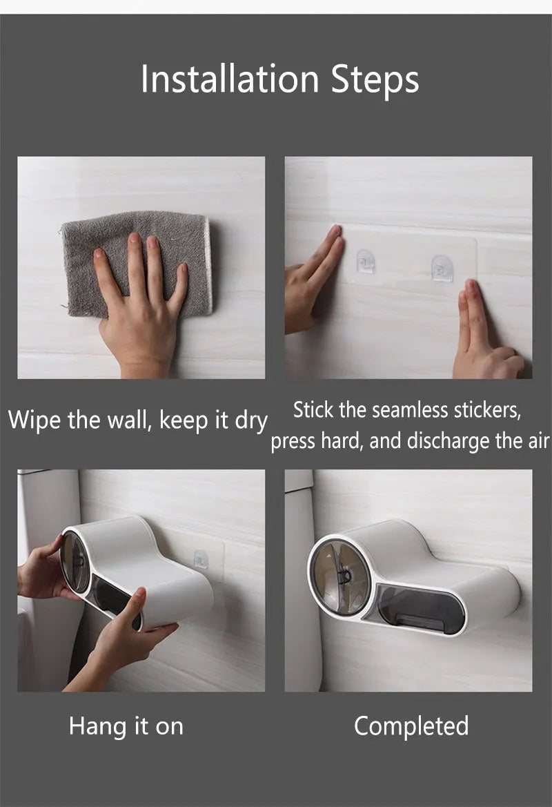 White plastic toilet roll holder with streamline curve design mounted on a bathroom wall.