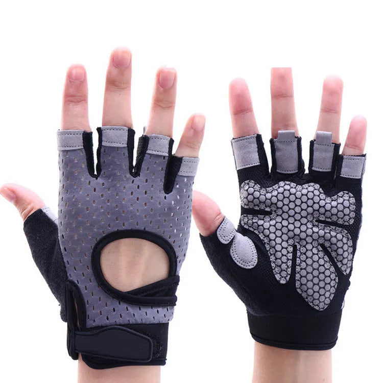 Nylon fitness gloves in black with wristband for dumbbell and horizontal bar training