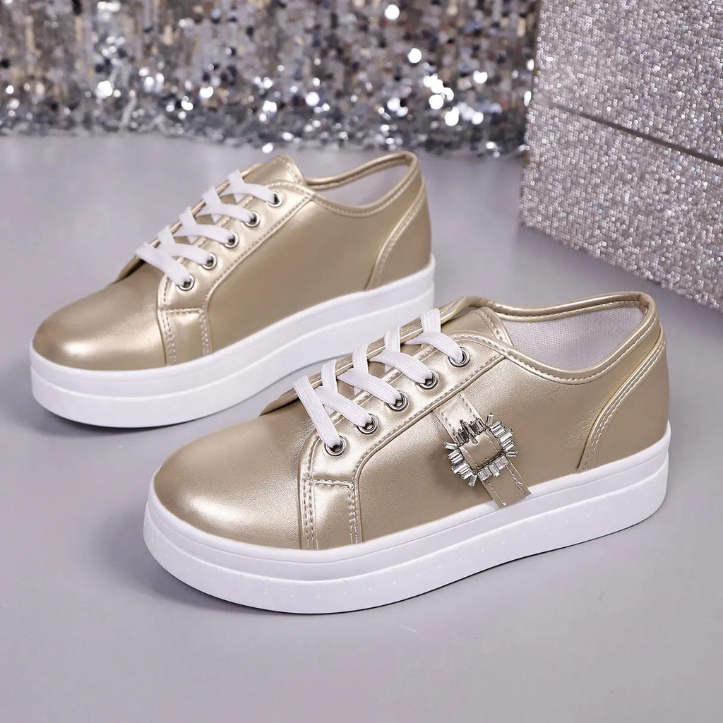 New soft bottom leather sports women's shoes in low-top style, PU upper, rubber sole, front lace-up, available in multiple colours including apricot