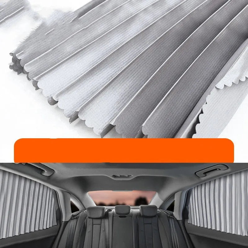 Auto retractable car sun curtain in thick opaque cloth material for heat insulation