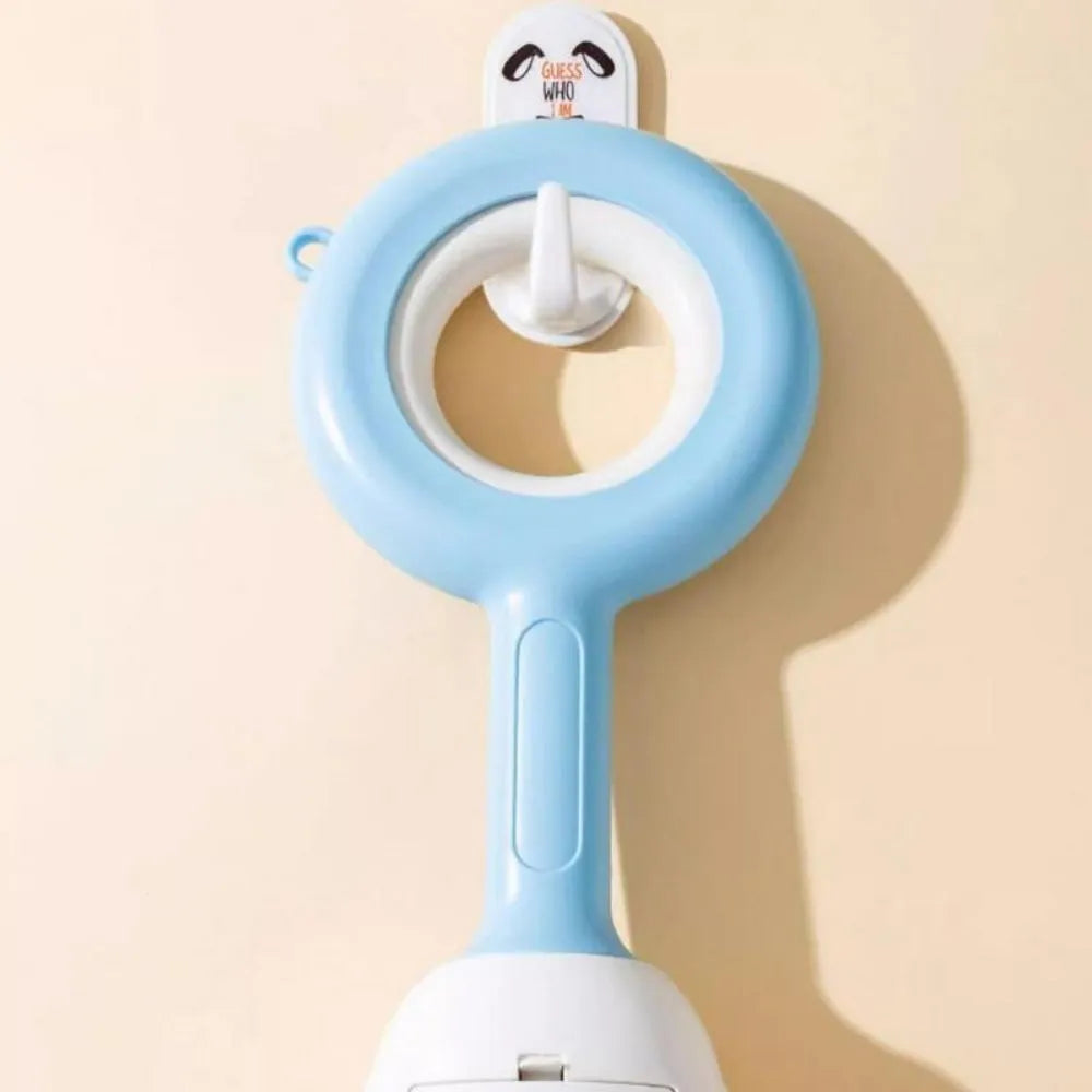 Blue and yellow ABS plastic dog pooper scooper with a cloud-shaped jaw on a white background.