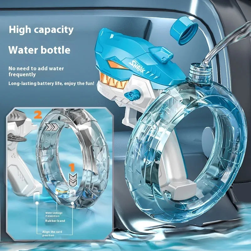 Blue shark electric water gun toy with automatic firing system for summer water play