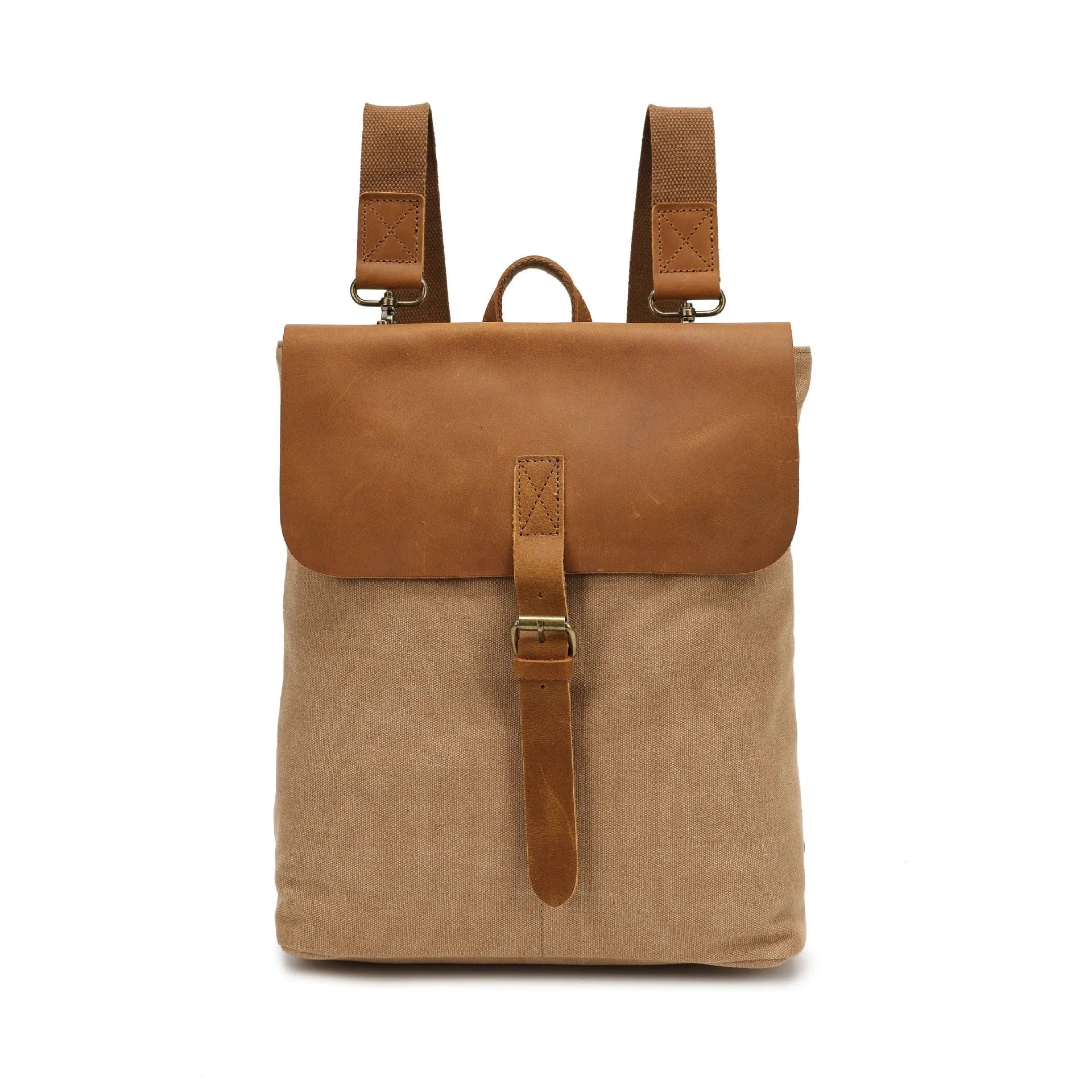 Crazy horse leather casual student backpack in waterproof canvas measuring 29×13×35cm
