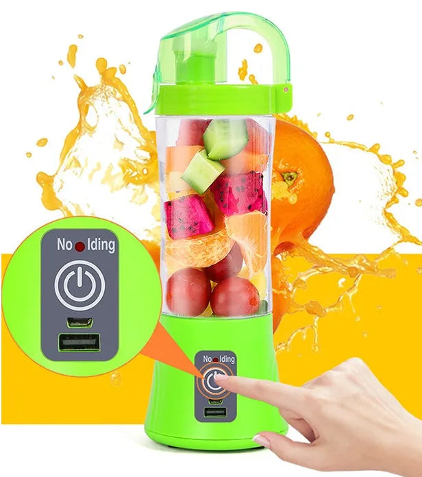 Blue portable USB rechargeable electric fruit juicer with 400ml capacity cup