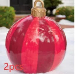Large red and white striped inflatable PVC Christmas ball ornament with a 60cm diameter.