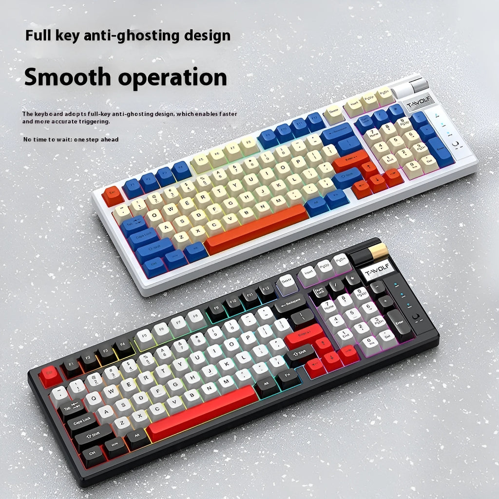 Bluetooth wireless mechanical gaming keyboard with blue orange switches and USB receiver