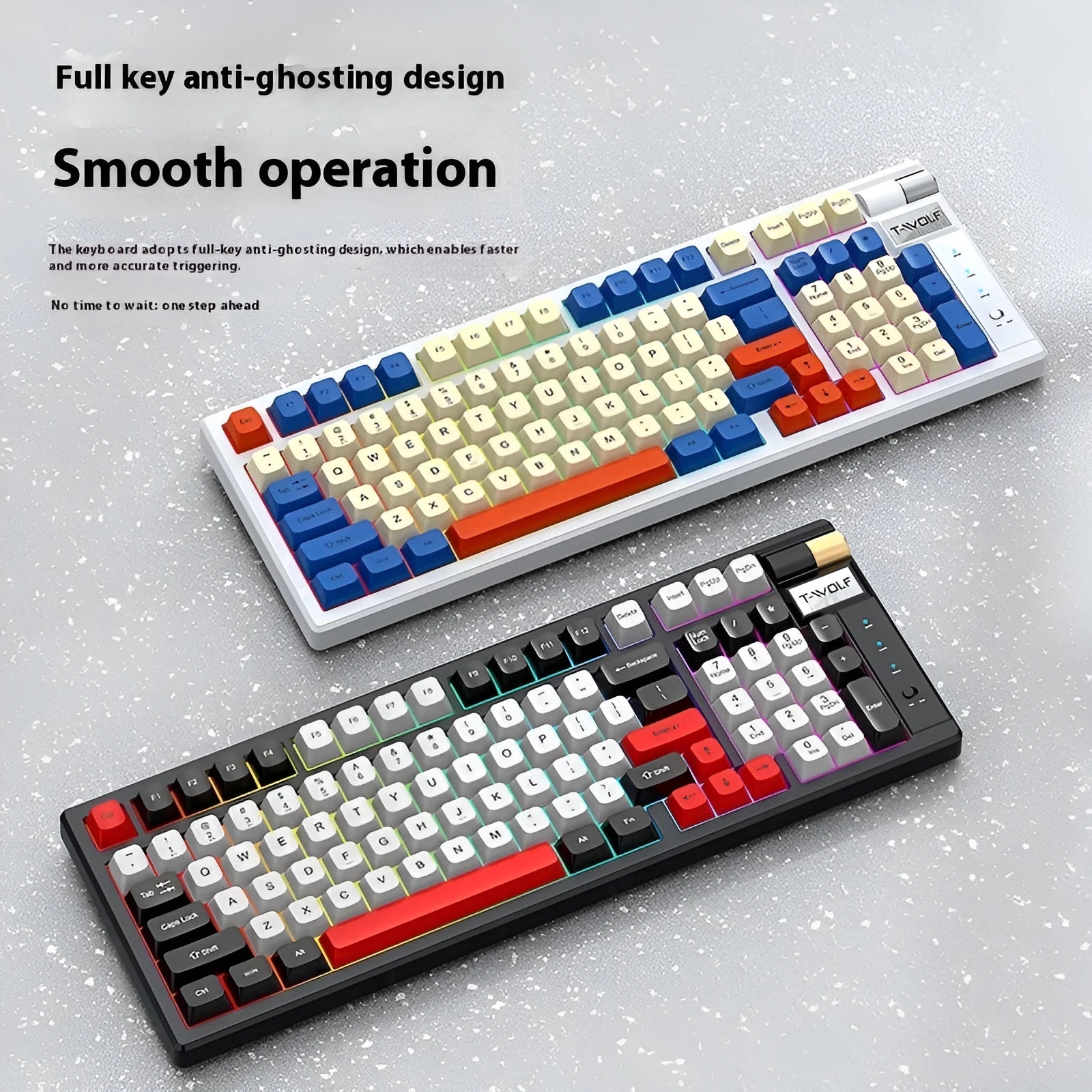 Bluetooth wireless mechanical gaming keyboard with blue orange switches and USB receiver