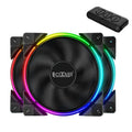 Set of three black 12cm RGB PC case fans with illuminated blades