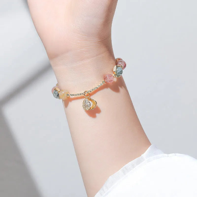 Cartoon zodiac animal crystal bracelet with colourful crystal hair designs and red sealant flower shell elements