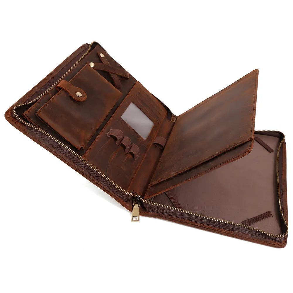 Genuine cowhide leather computer protective case in business style with multifunctional design