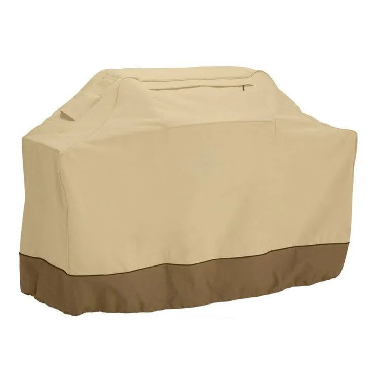 Beige polyester outdoor barbecue cover shown in a Nordic style, with size options available.