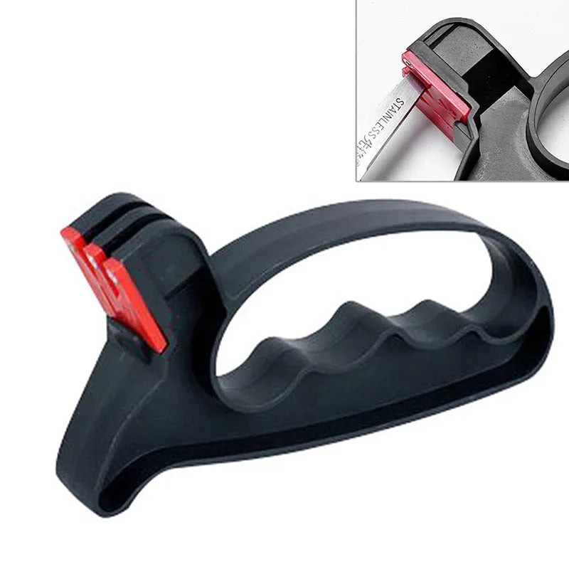 Black handheld 2-in-1 knife and scissor sharpener with tungsten steel blade