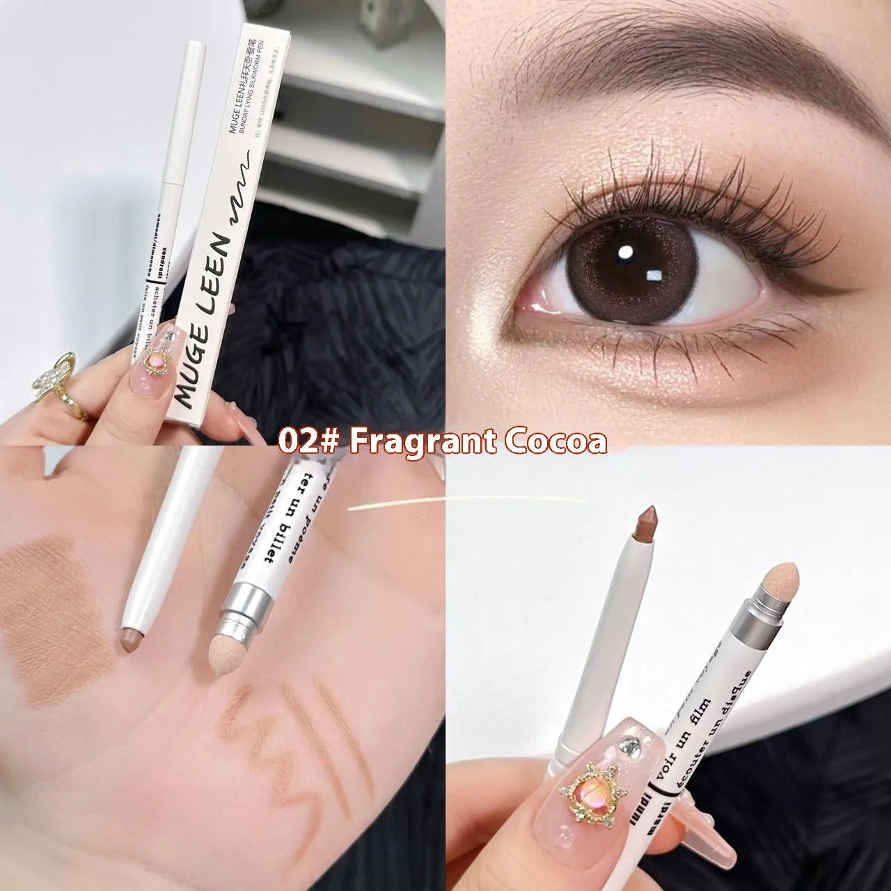 Waterproof brightening 2-in-1 eyeliner and eye shadow pen in multiple colour options on a white background.