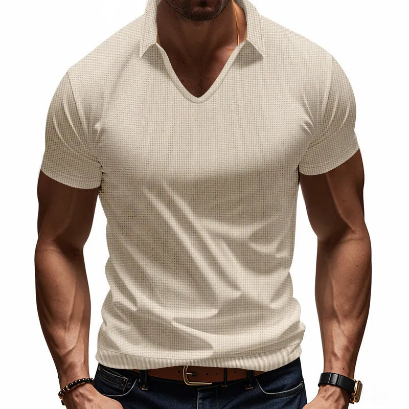 Men's loose fit V-neck short sleeve T-shirt in cotton blend fabric
