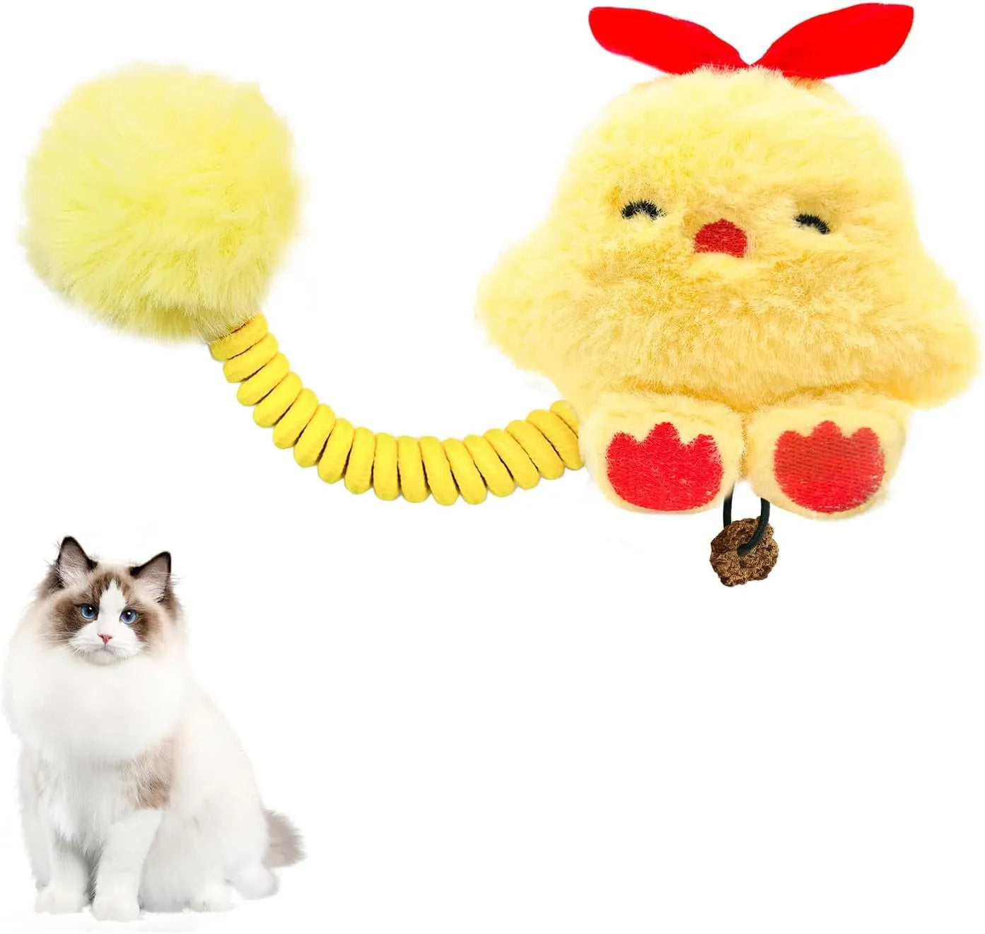 4-in-1 interactive cat toy with silvervine fruit, spring and plush animal figure for indoor kittens