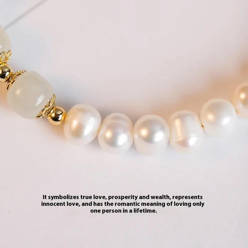 Korean style freshwater pearl bracelet with a diamond-shaped pearl in an electroplated Hetian jade colour.