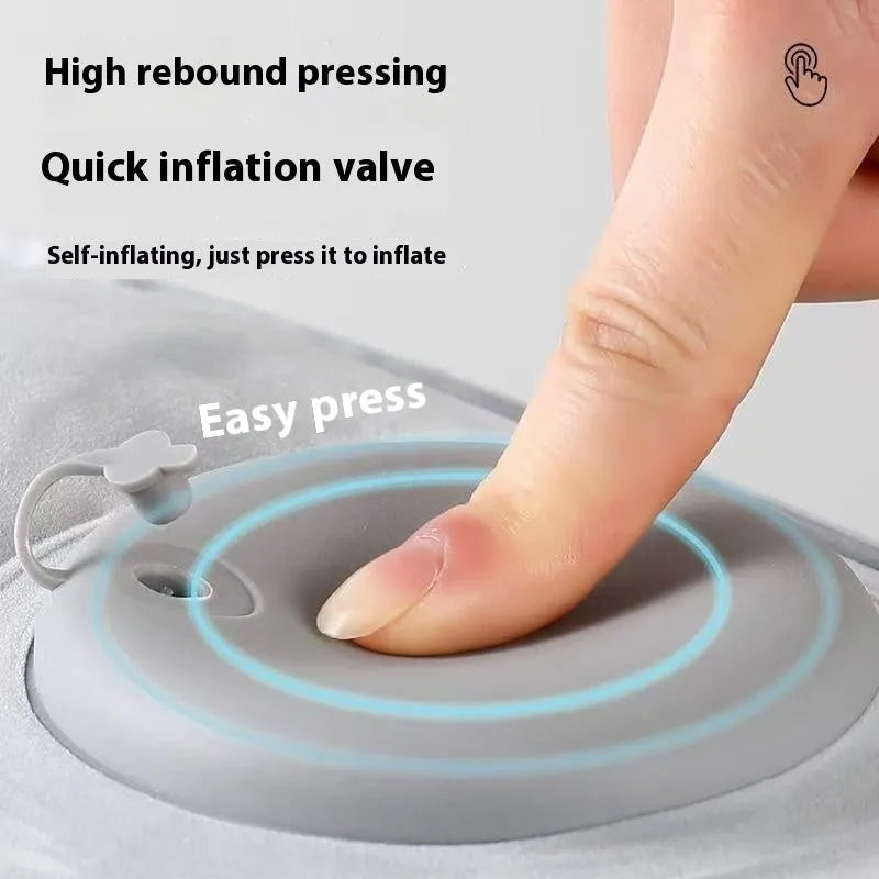Inflatable portable seat cushion with flocking material shown inflated for use.