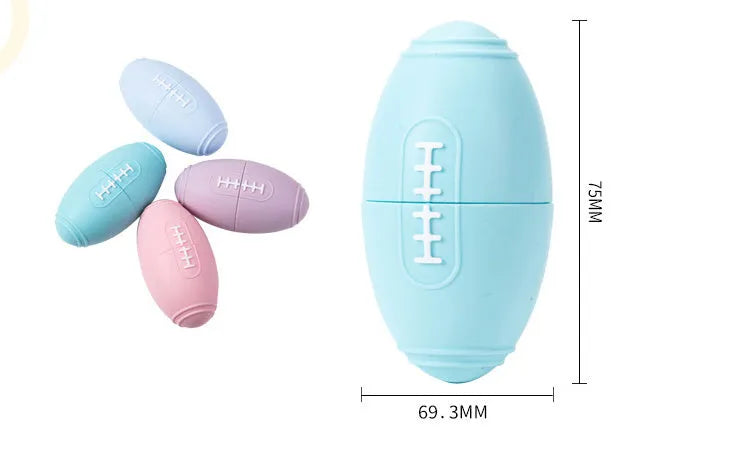 Silicone rugby ball dog toy with treat holes in blue colour