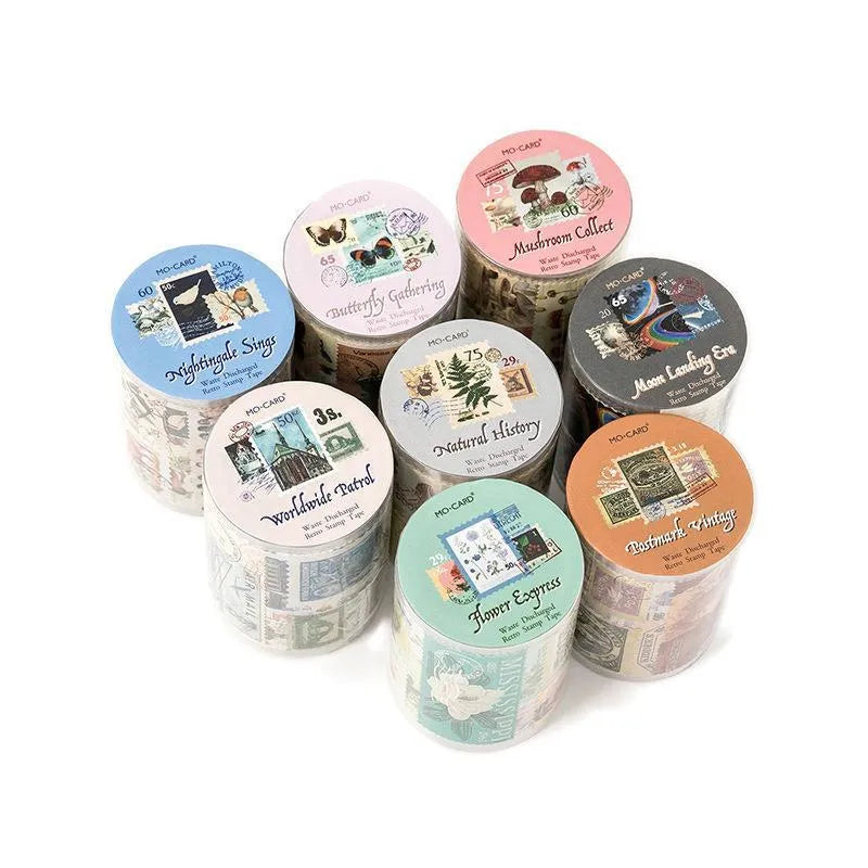 Retro DIY coated paper stamp roll sticker showing decorative designs on 55mm wide, 2m long roll