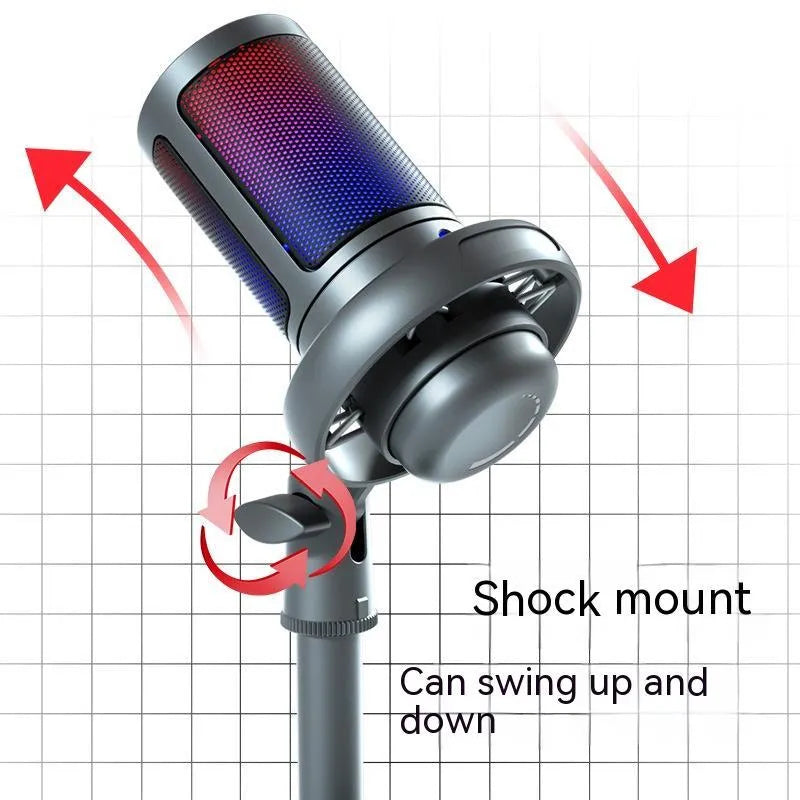 Condenser microphone with RGB lighting in black, white or pink colours for streaming