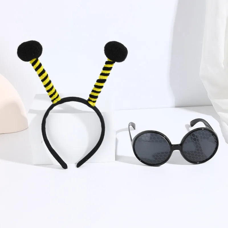 Yellow bees fancy dress headband and glasses costume set with insect designs