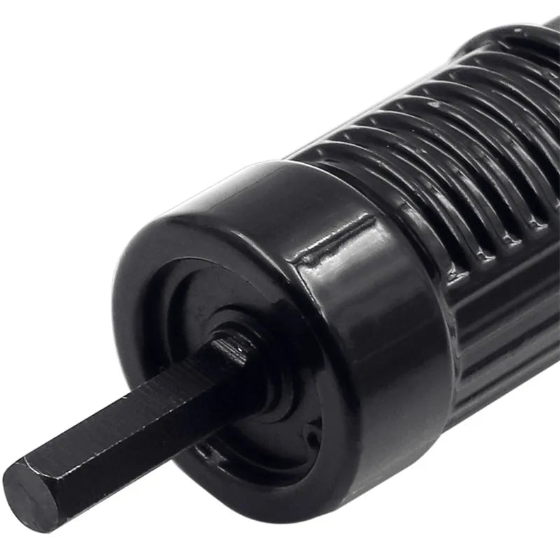 Black metal electric drill rivet gun attachment tool with a three-jaw chuck, 173mm long.