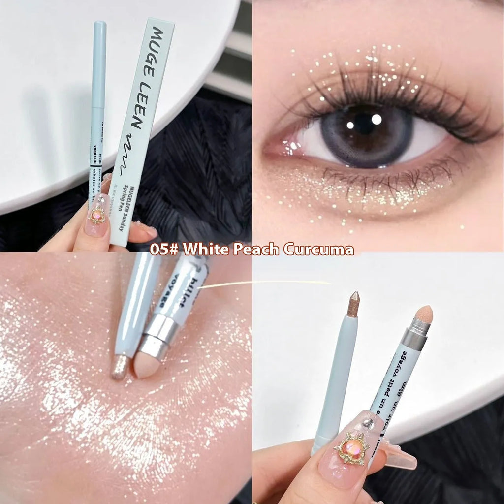 Waterproof brightening 2-in-1 eyeliner and eye shadow pen in multiple colour options on a white background.