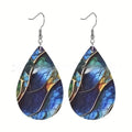 Clear acrylic flat branch knot design earrings with printed pattern in drop shape