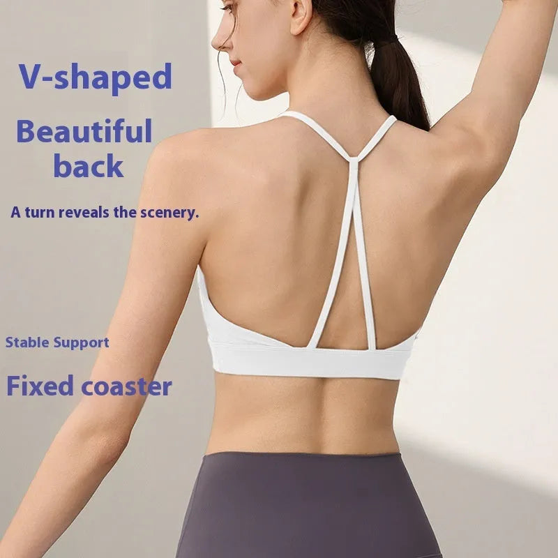 Women's nylon sports vest with fixed double shoulder straps in multiple colours.