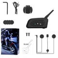 V6 Pro motorcycle Bluetooth intercom unit with headphones and mounting hardware