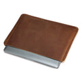 Brown crazy horse leather computer liner bag with cowhide lining in medium and large sizes