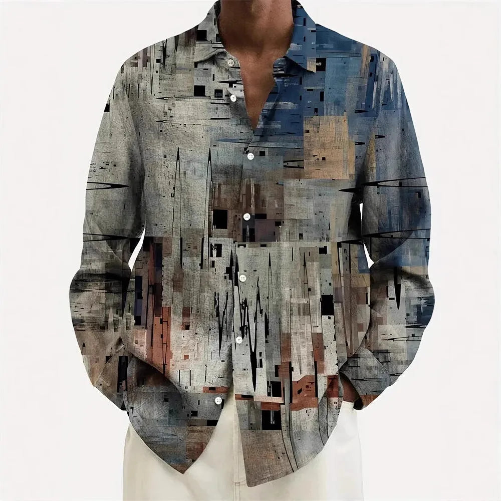 Men's Hawaiian style long sleeve shirt with floral pattern in loose fit cardigan design