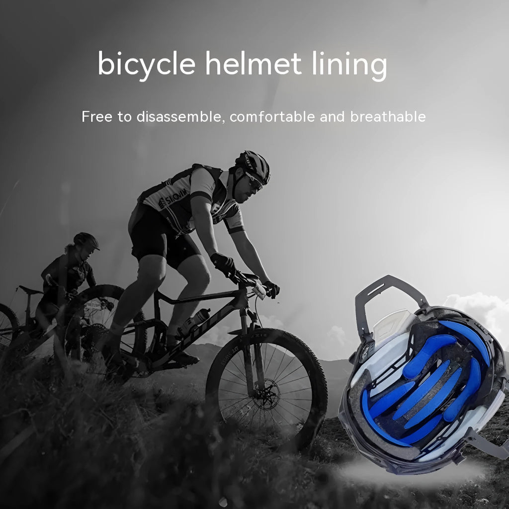 Cycling helmet sponge liner with velcro chin strap in blue, black, red, and grey colour options
