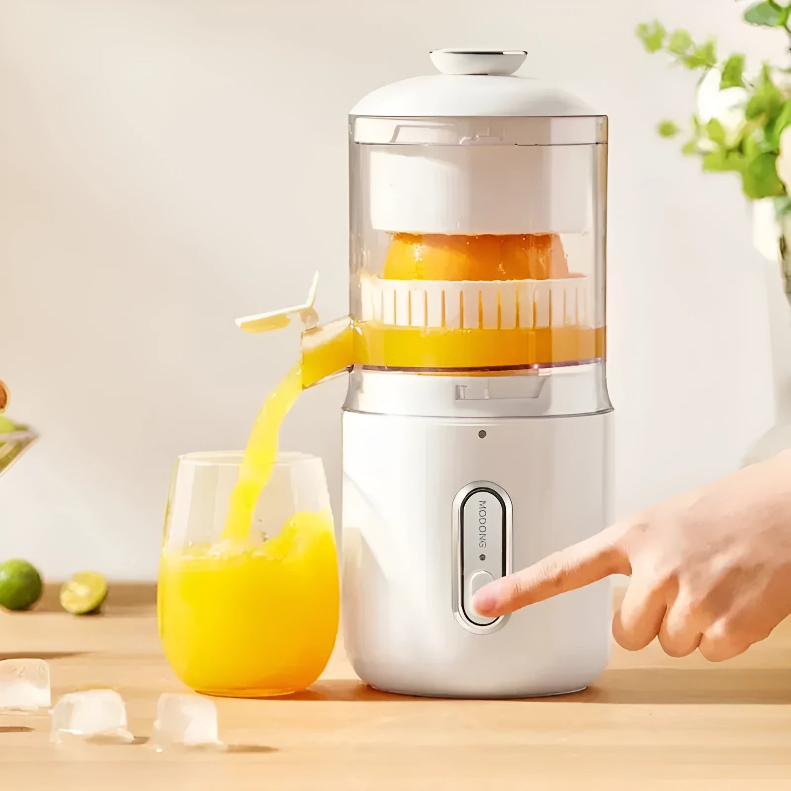 Fresh green portable electric juicer with USB charging port and removable parts for easy cleaning