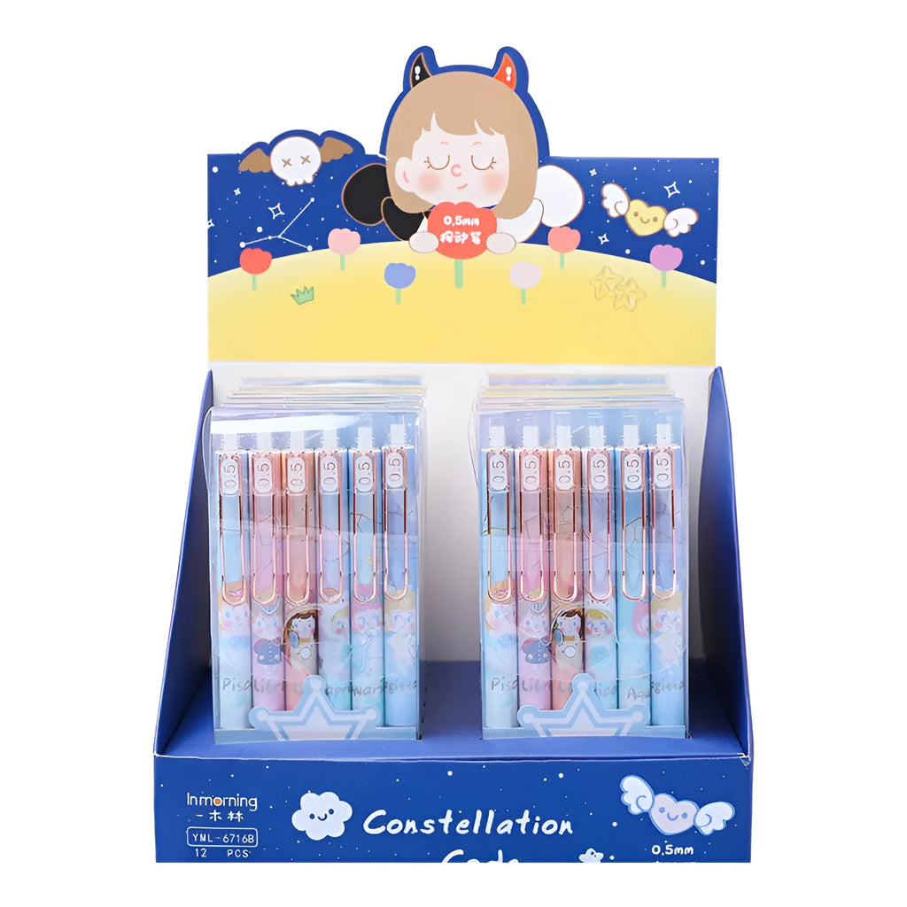 Lisa's Secret Constellation press gel pens showing twelve zodiac design with 0.5mm tip in 6-piece set